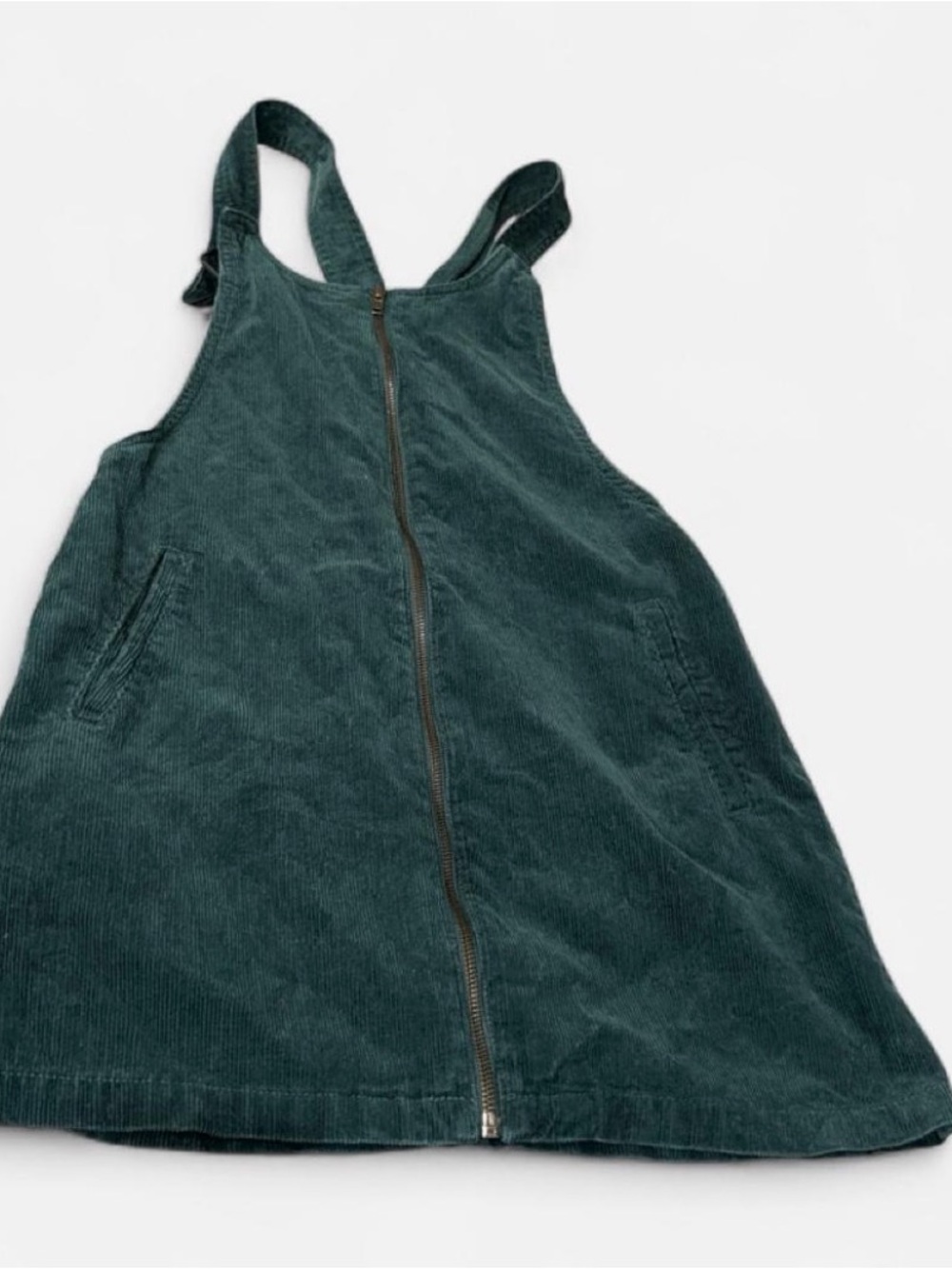 Corduroy Zip-Front Pinafore Dress in Green